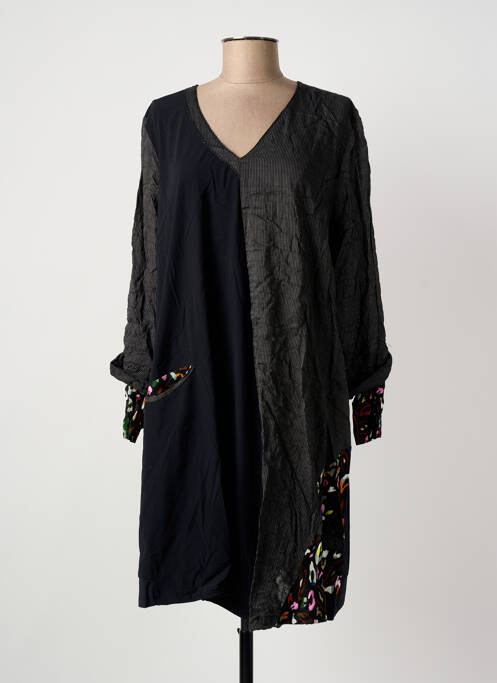 Robe mi-longue manches 3/4 manches 3/4 noir FRANCK ANNA femme