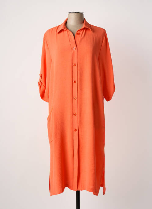Robe mi-longue manches 3/4 manches 3/4 orange FRANCK ANNA femme