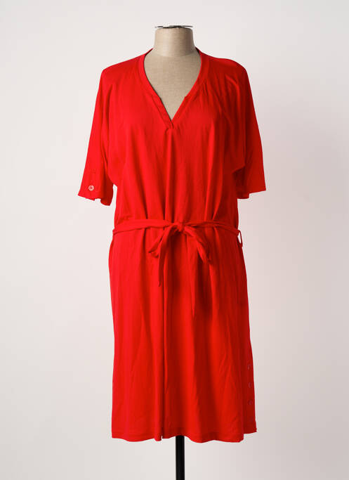Robe mi-longue tissage crêpe manches courtes rouge FRANCK ANNA femme