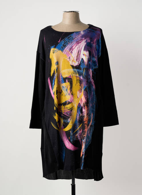 Robe mi-longue imprimé fantaisie manches longues noir FRANCK ANNA femme