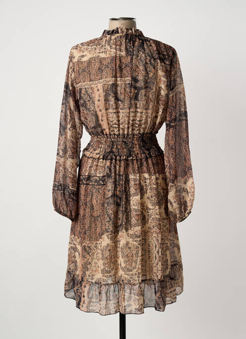 Robe mi-longue imprimé fantaisie manches longues beige COULEURS DU TEMPS femme