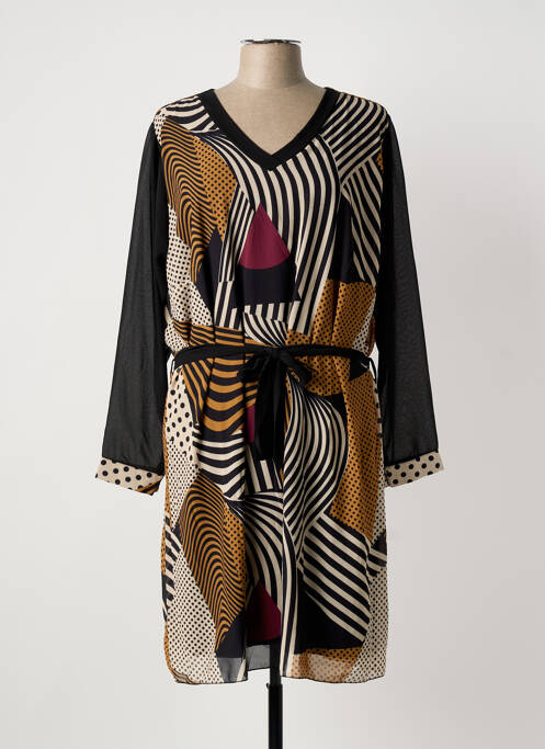 Robe mi-longue coupe fluide manches longues noir COULEURS DU TEMPS femme