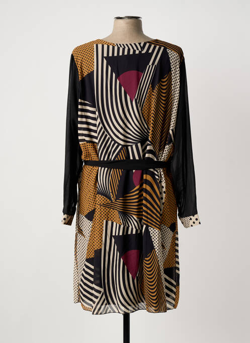 Robe mi-longue coupe fluide manches longues noir COULEURS DU TEMPS femme