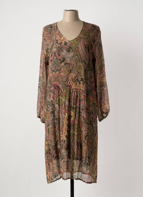 Robe mi-longue manches longues manches longues vert FRANCK ANNA femme