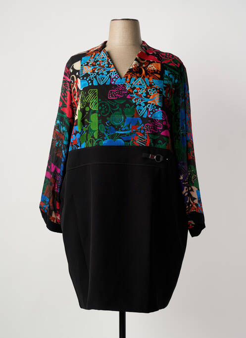 Robe mi-longue imprimé fantaisie manches longues noir PAUSE CAFE femme