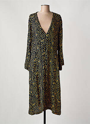 Robe mi-longue coupe fluide manches longues noir LEON & HARPER femme