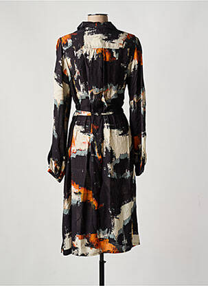 Robe mi-longue coupe fluide manches longues noir SUMMUM femme