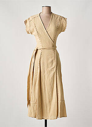 Robe mi-longue manches courtes manches courtes beige STELLA FOREST femme