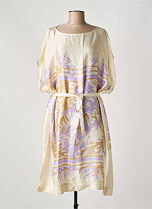 Robe mi-longue imprimé fantaisie manches courtes beige OTTOD'AME femme