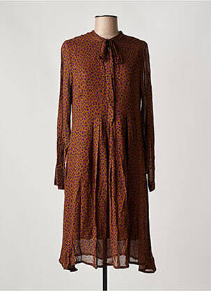 Robe mi-longue imprimé fleurs manches longues marron NINATI femme