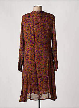Robe mi-longue imprimé fleurs manches longues marron NINATI femme