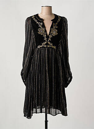 Robe mi-longue manches longues manches longues noir STELLA FOREST femme