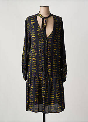 Robe mi-longue imprimé fleurs manches longues noir OTTOD'AME femme