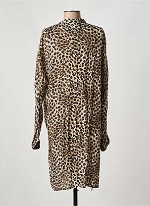 Robe mi-longue coupe fluide manches longues marron SWILDENS femme