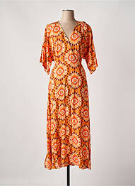 Robe longue manches courtes manches courtes orange C'EST BEAU LA VIE femme
