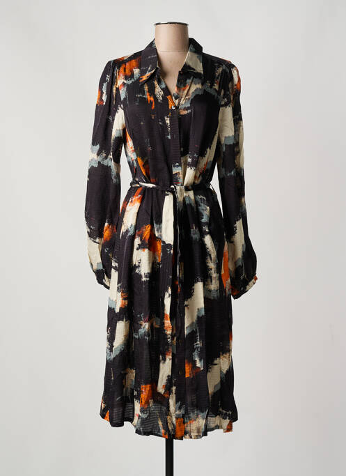 Robe mi-longue imprimé fantaisie manches longues noir SUMMUM femme