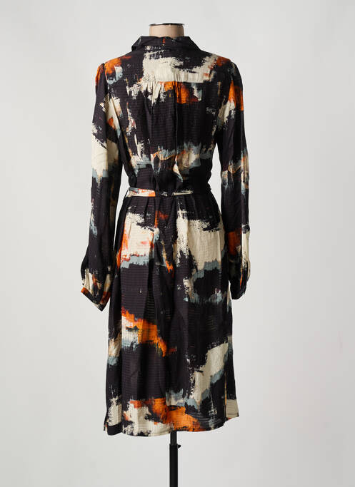Robe mi-longue imprimé fantaisie manches longues noir SUMMUM femme