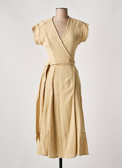 Robe mi-longue manches courtes manches courtes beige STELLA FOREST femme