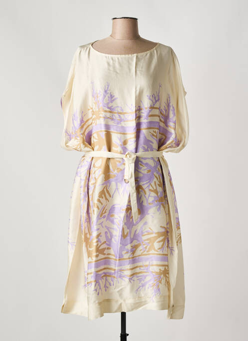 Robe mi-longue imprimé fantaisie manches courtes beige OTTOD'AME femme