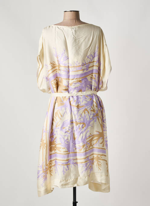 Robe mi-longue imprimé fantaisie manches courtes beige OTTOD'AME femme