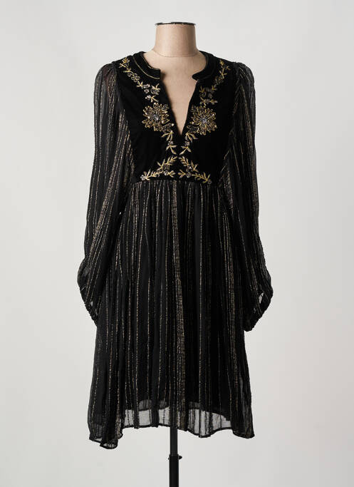 Robe mi-longue manches longues manches longues noir STELLA FOREST femme