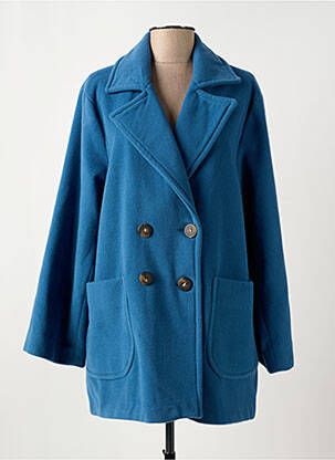 Manteau long coupe droite sans capuche bleu DIEGA femme