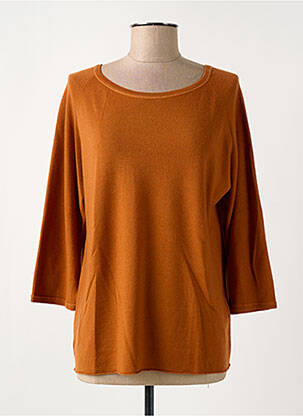 Pull coupe droite manches 3/4 marron MAJESTIC FILATURES femme
