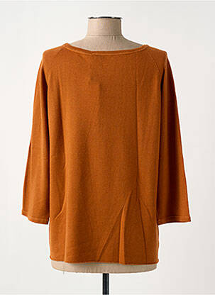 Pull coupe droite manches 3/4 marron MAJESTIC FILATURES femme