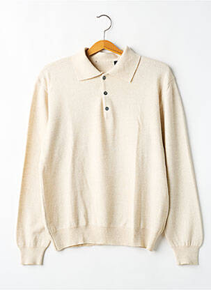Pull col polo manches longues beige WOOLMARK homme