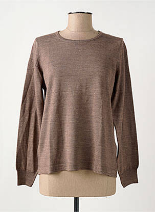Pull tissage chiné manches longues marron fonce QUATRE VINGT JOURS femme