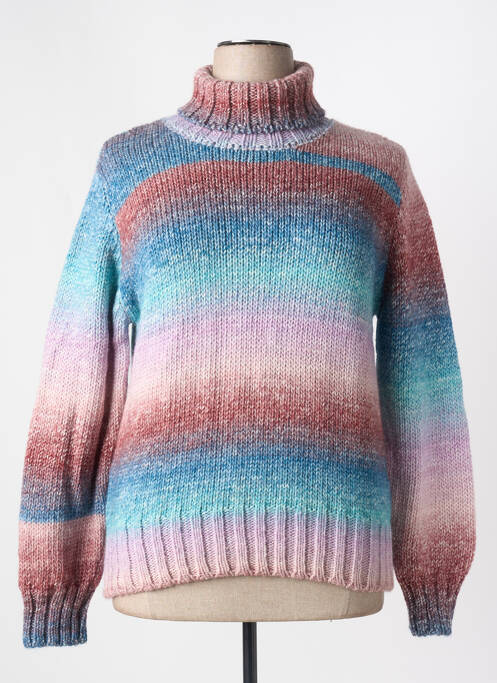 Pull col roulé coupe cintrée manches longues bleu MISS & MISS femme