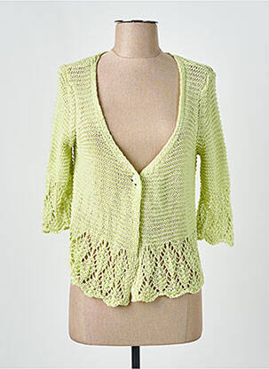 Gilet manches longues maille ajourée vert I.ODENA femme