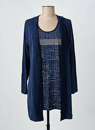 Pull tunique tissage chiné manches longues bleu GRIFFON femme