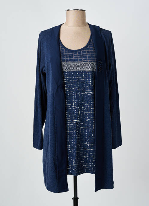 Pull tunique tissage chiné manches longues bleu GRIFFON femme