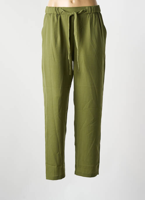 Pantalon droit tissage popeline taille haute vert MD'M femme