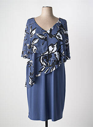 Robe mi-longue imprimé fantaisie manches courtes bleu JOSEPH RIBKOFF femme
