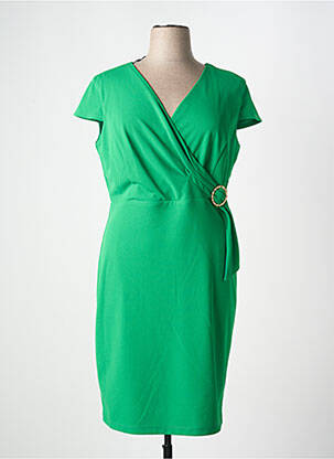 Robe mi-longue tissage crêpe manches courtes vert FRANK LYMAN femme