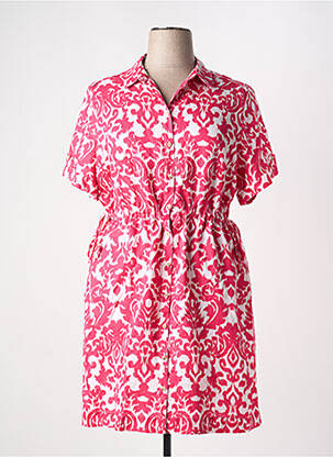 Robe mi-longue imprimé fantaisie manches courtes rose JULIE GUERLANDE femme