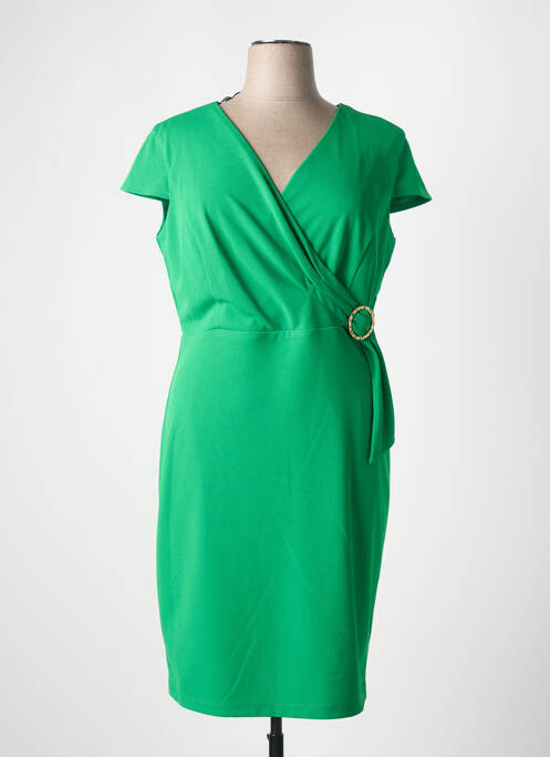 Robe mi-longue tissage crêpe manches courtes vert FRANK LYMAN femme