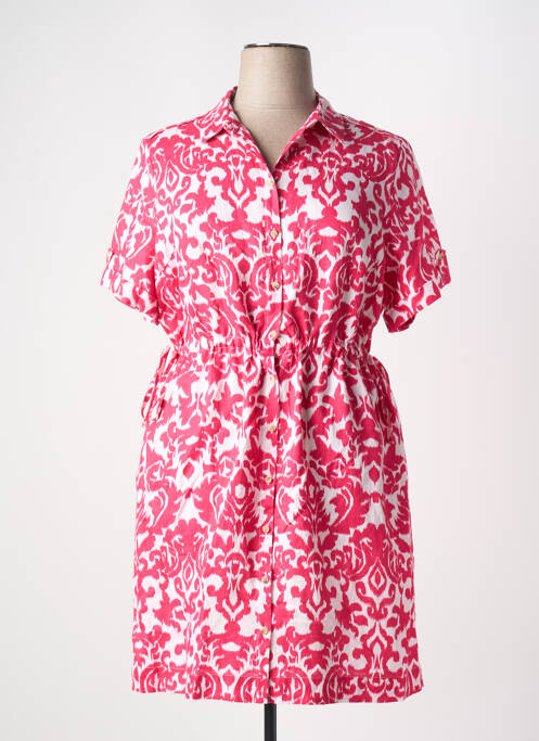 Robe mi-longue imprimé fantaisie manches courtes rose JULIE GUERLANDE femme