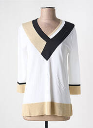 Pull col v manches 3/4 blanc SCORZZO femme