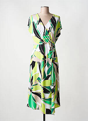 Robe mi-longue imprimé fleurs manches courtes vert JOSEPH RIBKOFF femme