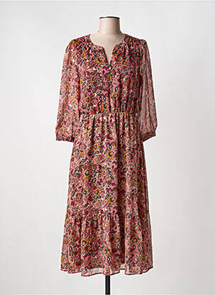 Robe mi-longue coupe fluide manches longues rose C'EST BEAU LA VIE femme