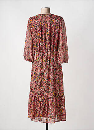 Robe mi-longue imprimé fleurs manches longues rose C'EST BEAU LA VIE femme