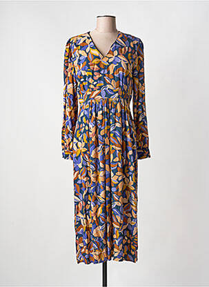 Robe longue tissage popeline manches longues bleu JULIE GUERLANDE femme