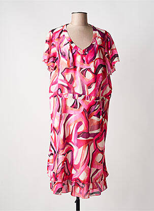 Robe mi-longue imprimé fantaisie manches courtes rose CHRISTINE LAURE femme