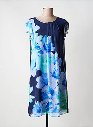 Robe mi-longue imprimé fleurs manches courtes bleu FRANK LYMAN femme
