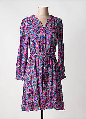 Robe mi-longue imprimé fleurs manches longues rose C'EST BEAU LA VIE femme