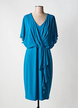 Robe mi-longue fermeture zippée au dos manches courtes bleu JOSEPH RIBKOFF femme