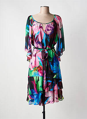 Robe mi-longue imprimé fleurs manches longues noir JOSEPH RIBKOFF femme